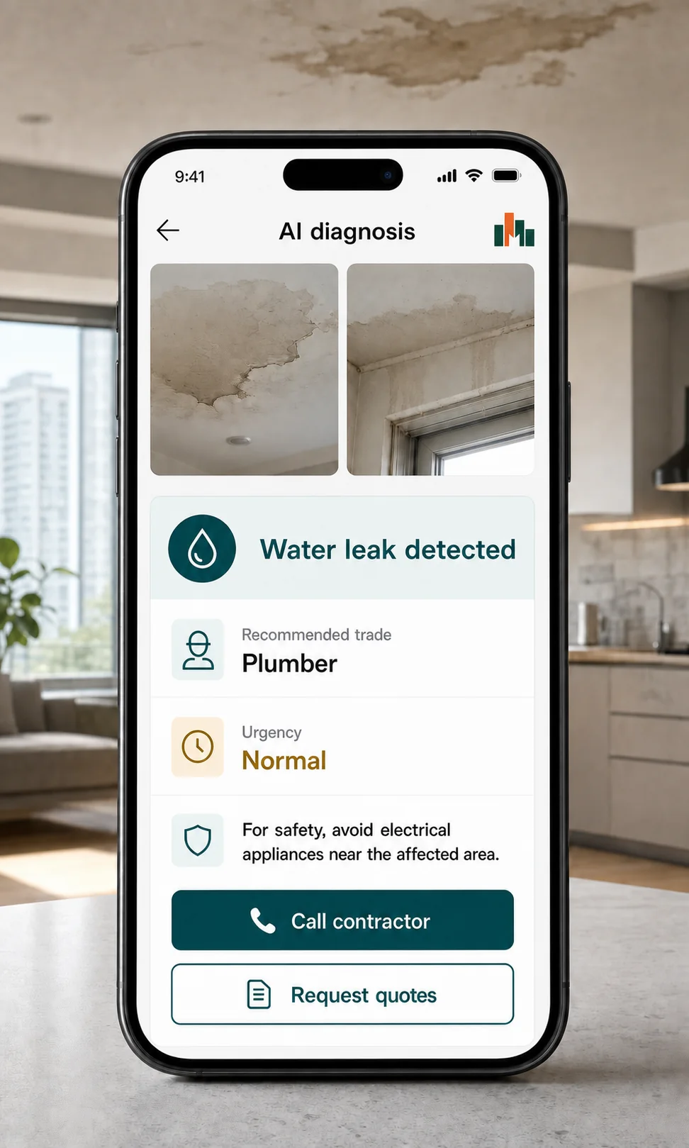 Maintstra AI diagnosis for a photographed maintenance issue
